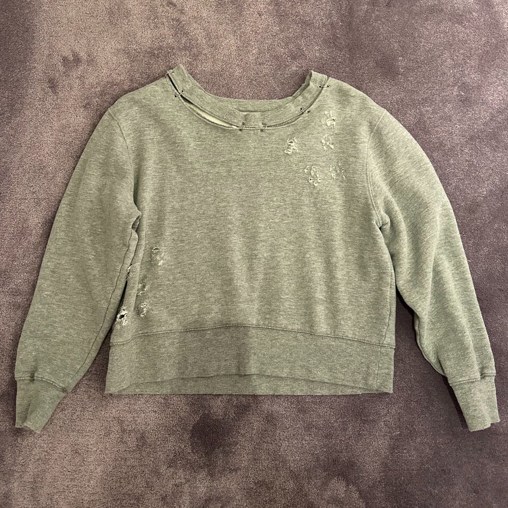 Current Elliot Gray Cropped Distressed Sweatshirt - Size 0